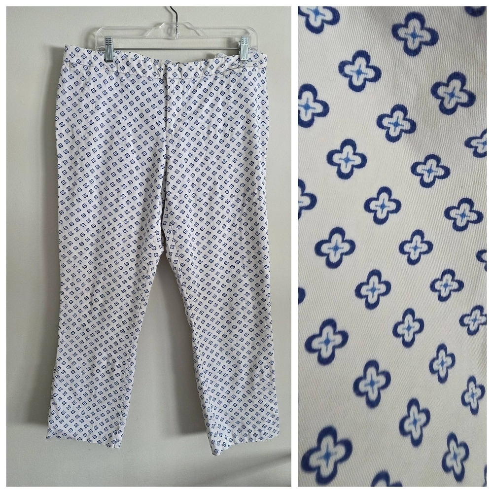 TOMMY HILFIGER | Clover Printed Capri Pants Navy White Sz 12